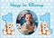 Toile de fond bleue personnalisée pour garçon, joyeux 1er anniversaire, arrière-plan de photographie pour fête prénatale, affiche de décoration de Table pour Dessert, accessoires
