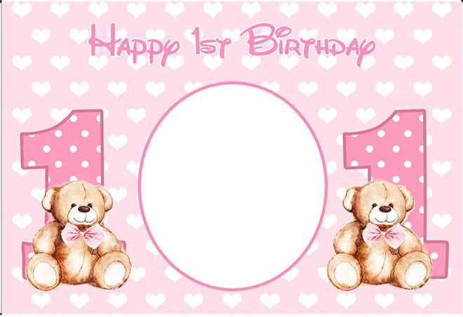 Fondo rosa de feliz primer cumpleaños para niña, Fondo de fotografía para Baby Shower, póster personalizado, decoraciones para mesa de postre, accesorios