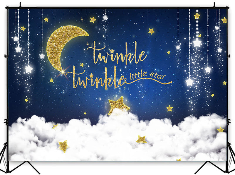 Twinkle Little Star Backdrop Shinning Sliver and Gold Star Glitter Photo Background Gold Moon Newborn Kid