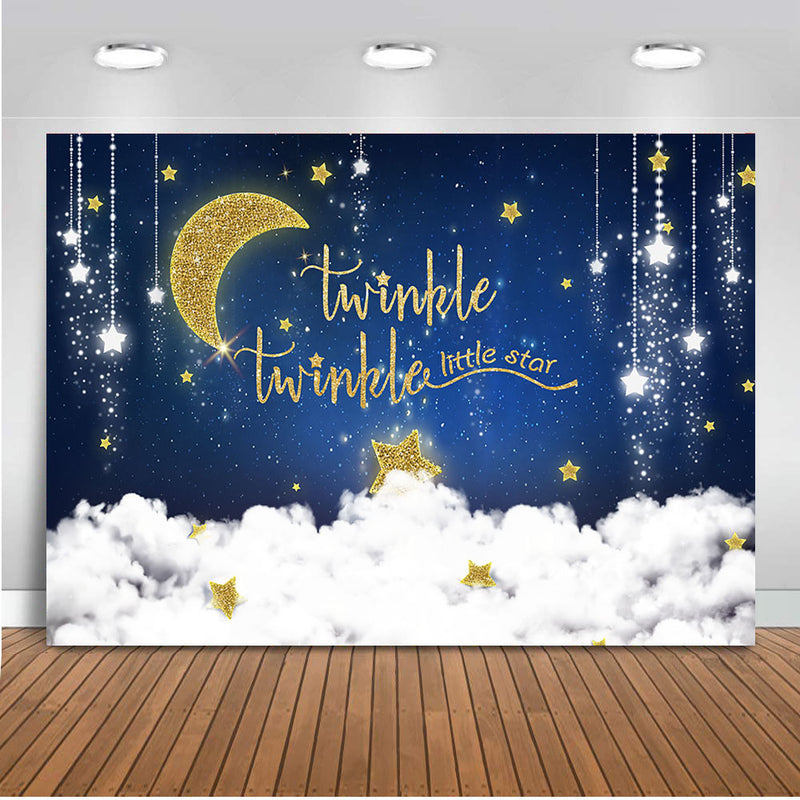 Twinkle Little Star Backdrop Shinning Sliver and Gold Star Glitter Photo Background Gold Moon Newborn Kid