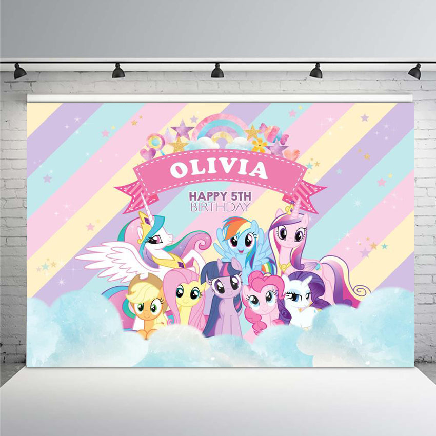 Customized My Little Backdrop Birthday Party Rainbow Event Photo Backd ...