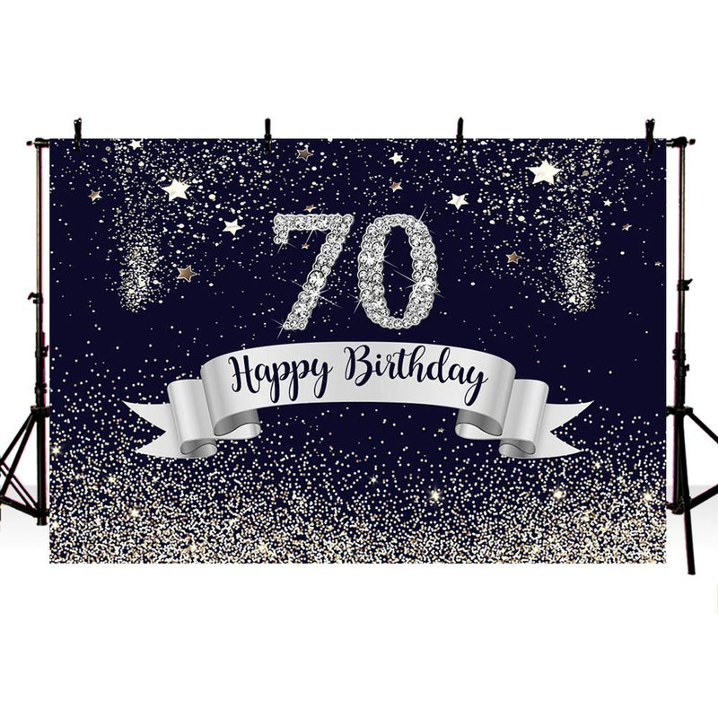 Navy blue 70th birthday background for party decoration Sliver glitter backdrop for photography studio customize backdrops vinyl