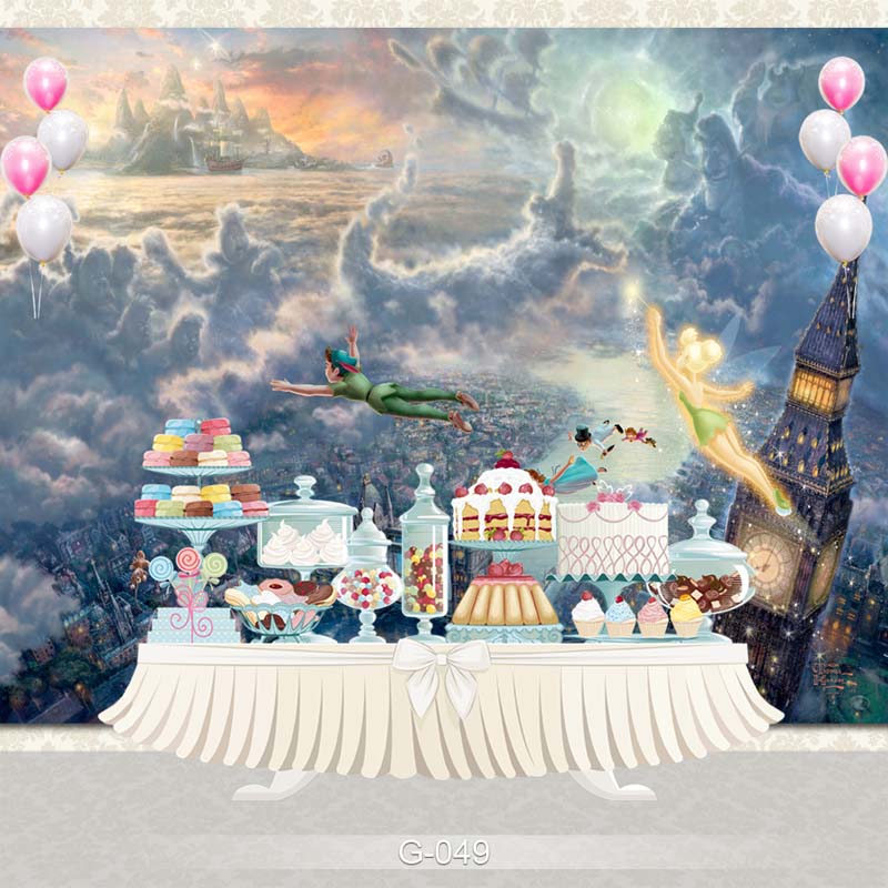 Cartoon Fairy Tale World Peter Pan Wendy with her Brothers Background Night Town Backdrop for Photo Booth Studio