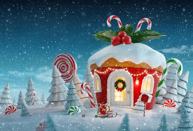 Christmas Candy House Backdrop Winter Snowflake Fairy Tale Photo Background Snow Children Kids Photography Backdrops Baby Shower
