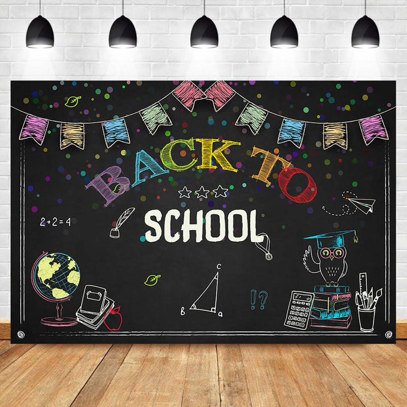 Back to School Backdrop Blackboard Globe Triangle Ruler Photo Background Party Banner Photography Backdrops