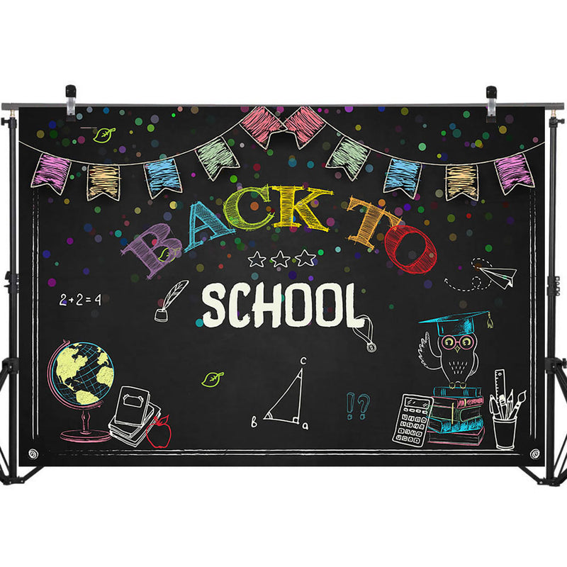Fondo de regreso a la escuela, pizarra, globo, regla triangular, fondo fotográfico, pancarta de fiesta, fondos de fotografía 