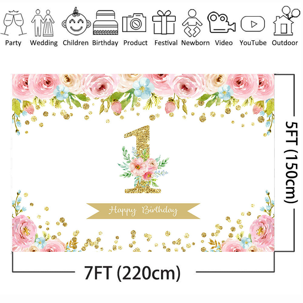 1st Birthday Party Decoration Backdrop for Photography Newborn Baby Shower Photo Background Flowers Party