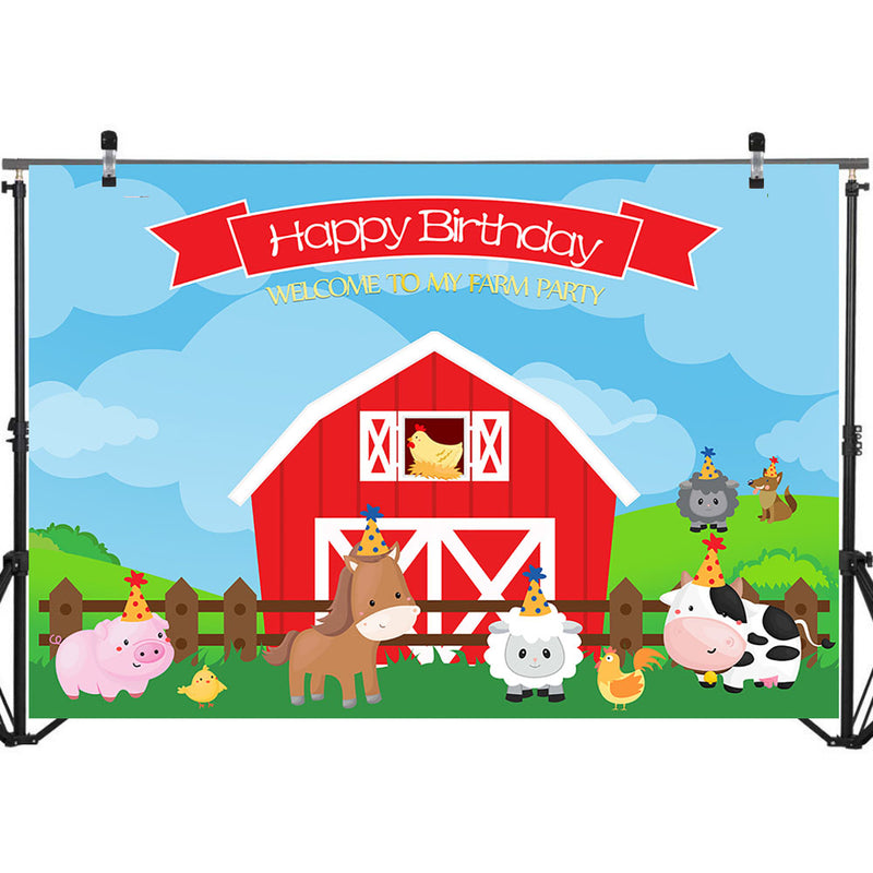 Farm Backdrop Kids Birthday Party Decorations Photography Background Cartoon Animals Party Banner Backdrops