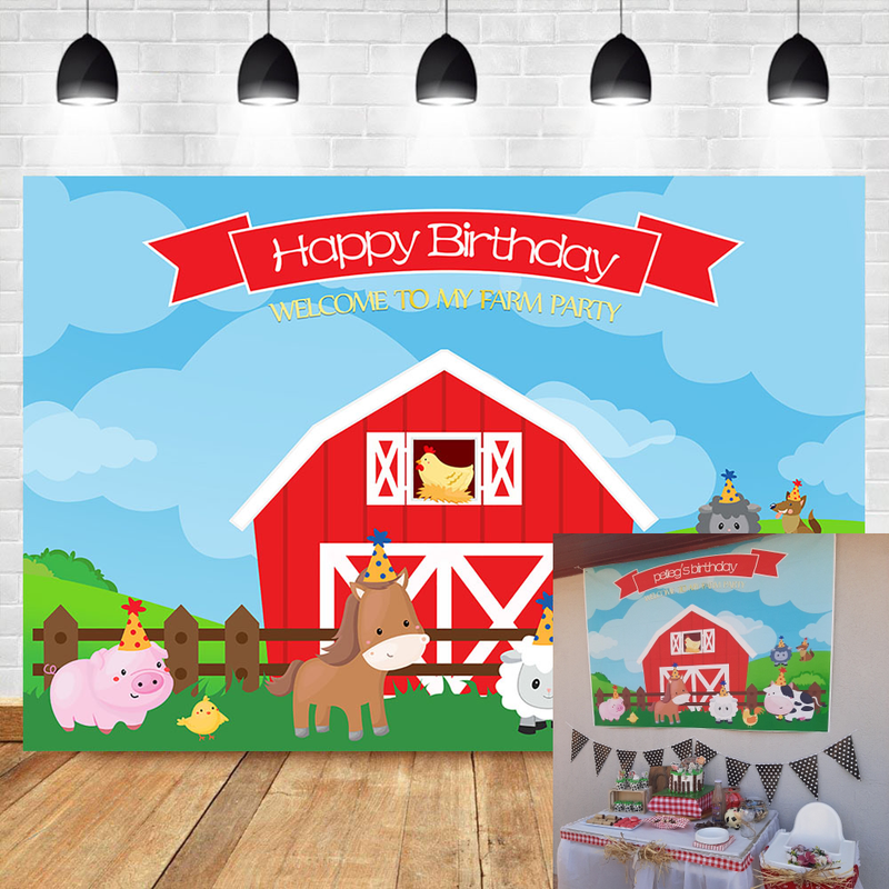 Farm Backdrop Kids Birthday Party Decorations Photography Background Cartoon Animals Party Banner Backdrops