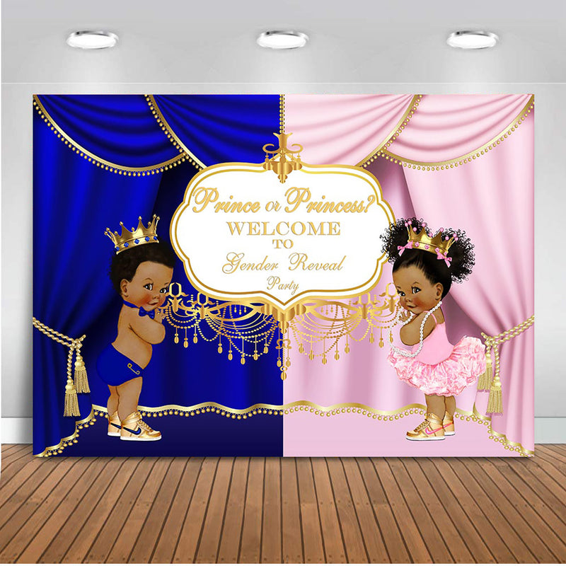 Customize Name Gender Reveal Backdrop for Photography Prince and Princess Background for Party Photo Shoot Royal Crown Props