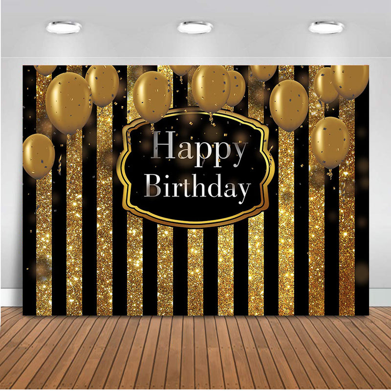 Happy Birthday Theme Party Decoration Banner Black and Gold Stripe Bac –  dreamybackdrop