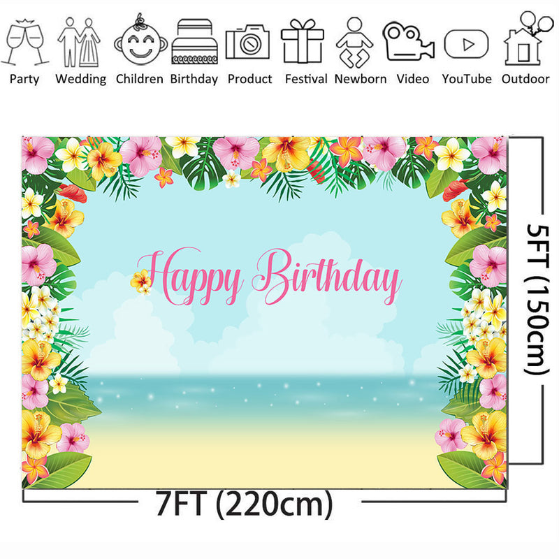 Happy Birthday theme party backdrop for photography cartoon design blue sky and sea sandy beach background for photo 495 1 order