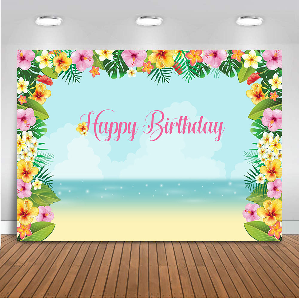 Happy Birthday theme party backdrop for photography cartoon design blue sky and sea sandy beach background for photo 495 1 order