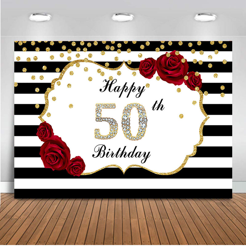 happy 50th birthday backdrop for women party decoration banner white black stripe background for photo studio 510