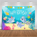 Toile de fond en vinyle pour fête d'anniversaire de bébé, 1er, 2e, 3e, monde sous-marin, dessin animé, bébé baleine, requin, étoile de mer, gâteau, cadeaux, décoration d'anniversaire pour enfants