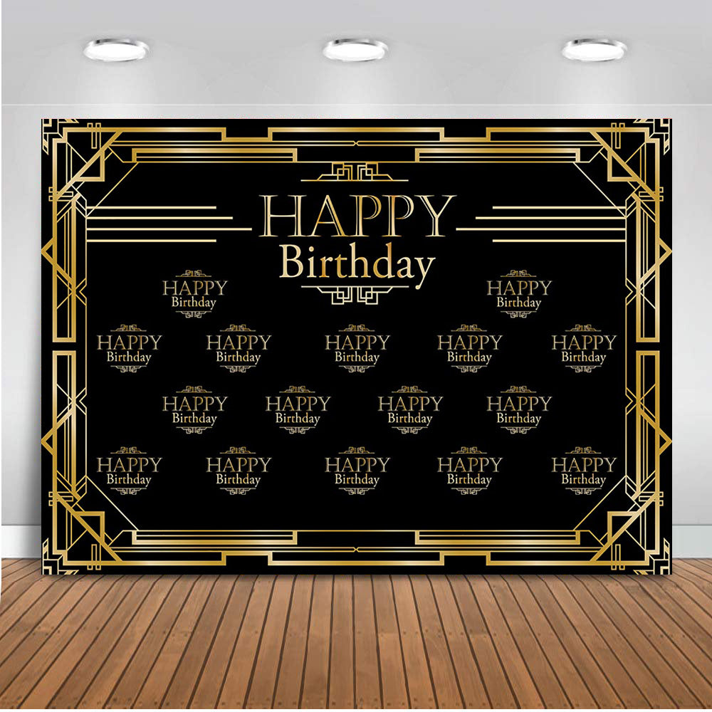 Happy Birthday Background for Photo Shoot Studio Black Birthday Backdrop for Photography Adult Party Decoration Banner
