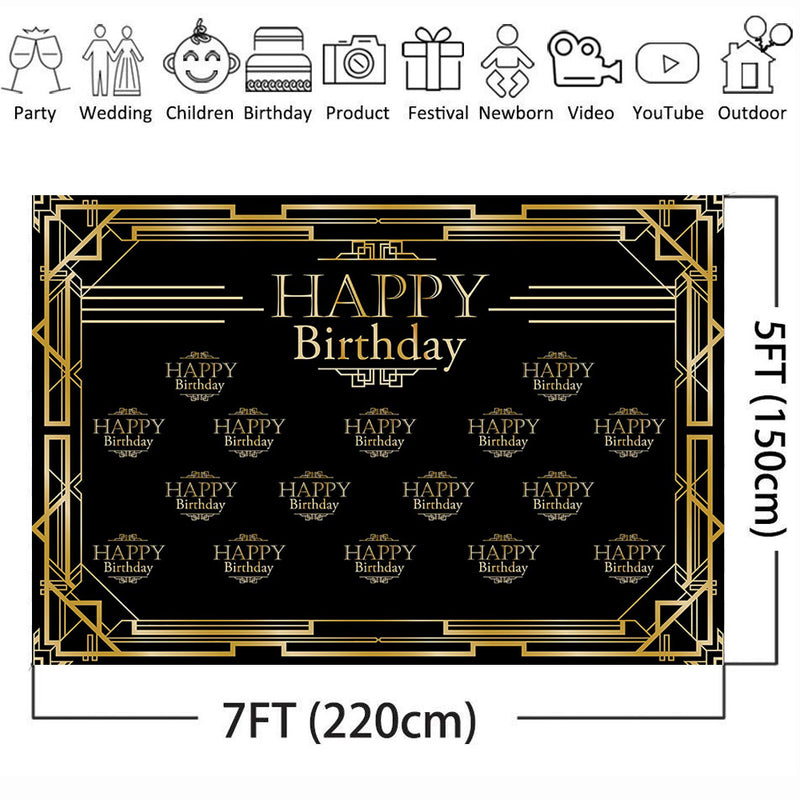 Happy Birthday Background for Photo Shoot Studio Black Birthday Backdrop for Photography Adult Party Decoration Banner