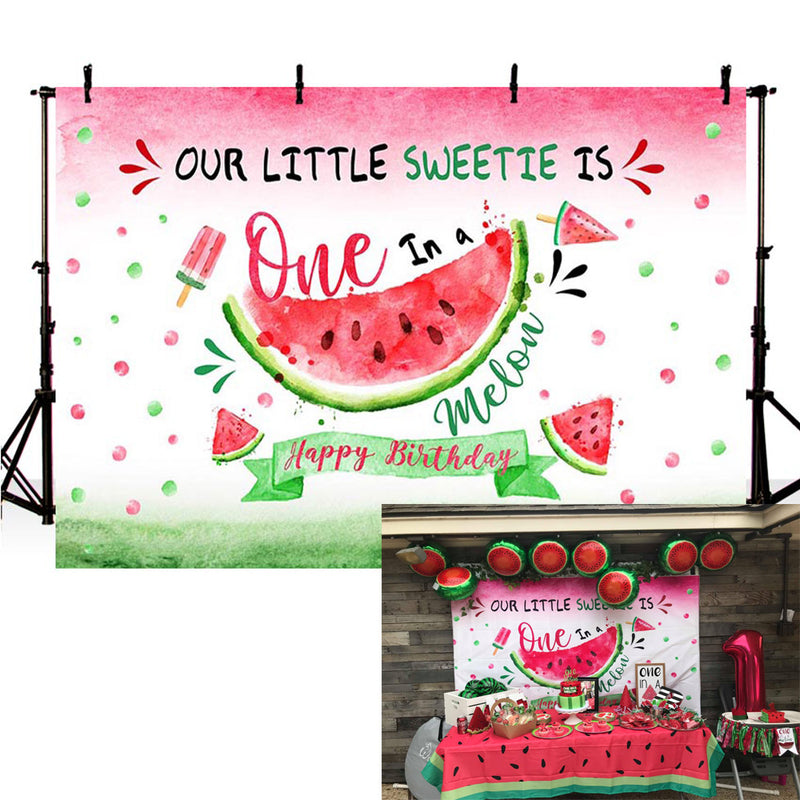 Watermelon Themed Girl First Birthday Photo Studio Background Pink Princess 1st One in a Melon Birthday Summer Fruit Party Decorations Banner Photography Backdrops for Dessert Table