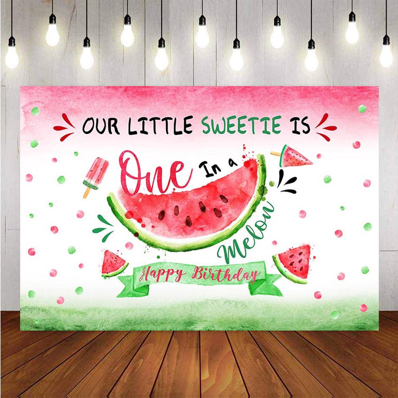 Watermelon Themed Girl First Birthday Photo Studio Background Pink Princess 1st One in a Melon Birthday Summer Fruit Party Decorations Banner Photography Backdrops for Dessert Table