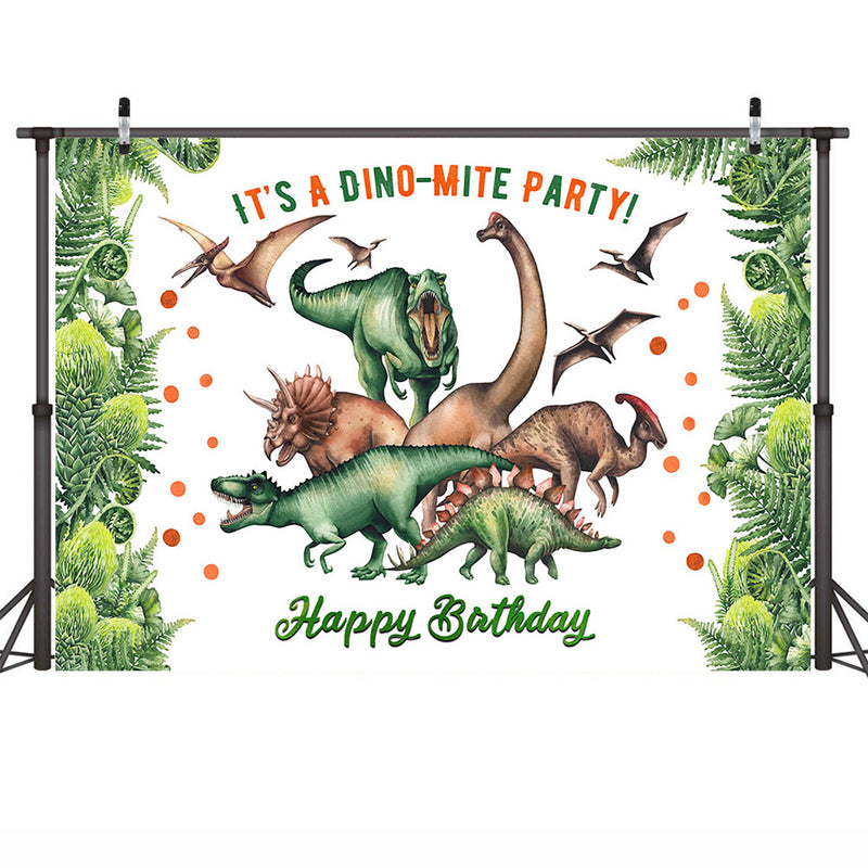Arrière-plan de joyeux anniversaire de dinosaure pour nouveau-né, décoration de fond de fête d'anniversaire, Jungle, dinosaure sauvage, Studio Photo de forêt verte