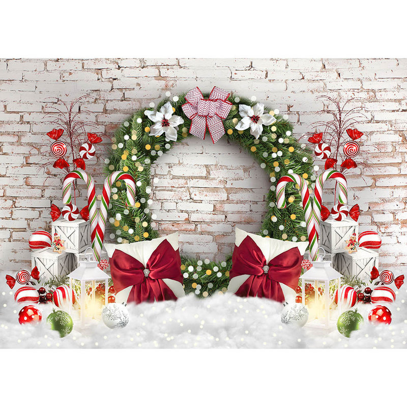 Newborn Kid Children Wreath Portrait Background for Photography Sweet Candy Vintage Lights Photo Backdrop Red Brick Wall Decor