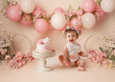 Newborn kids Portrait cake smash Photography Backdrop 1st Birthday spring floral pink balloons birdcage photo background studio