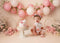 Niños recién nacidos retrato pastel smash fotografía telón de fondo 1er cumpleaños primavera floral globos rosas jaula de pájaros foto fondo estudio