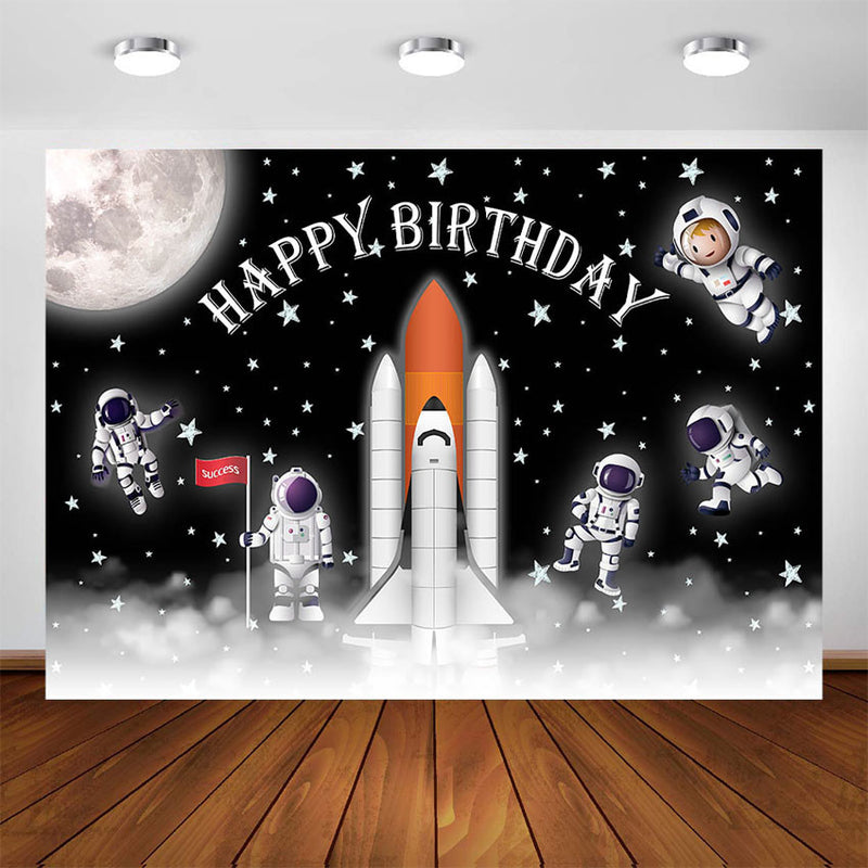 Fondo de decoración para fiesta de cumpleaños en el espacio exterior, cielo estrellado, Luna, tierra, cohete espacial, suministros de fondo para fotografía, estudio fotográfico