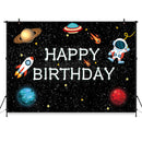 Fondo con tema del espacio exterior para cumpleaños de niños, fiesta espacial, decoración de cumpleaños del planeta, fondo fotográfico de astronauta de galaxia a la luna