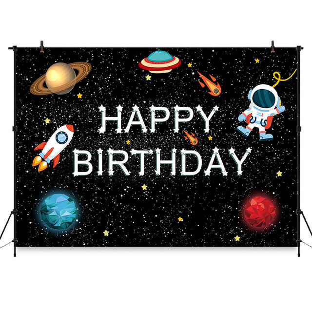 Toile de fond sur le thème de l'espace pour anniversaire d'enfant, décoration d'anniversaire de planète, astronaute de la galaxie sur fond de Photo de la lune