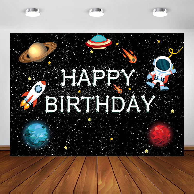 Outer Space Theme Backdrop for Kid Birthday Space Party Planet Birthday Decoration Galaxy Astronaut to The Moon Photo Background