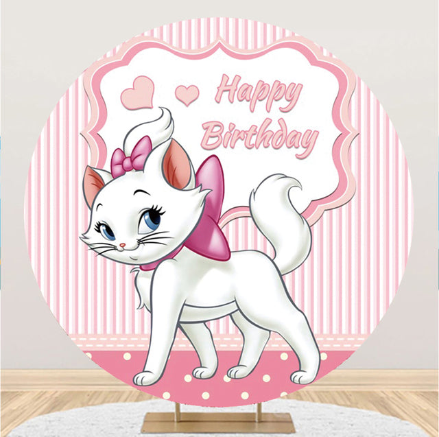 Fondo de tela redonda con fondo elástico rosa Marie Cat niñas cumpleaños Baby Shower fiesta decoraciones 