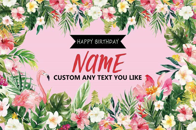 Photo Backdrops Summer Flamingo Party Happy Birthday Custom Banner Backdrop Tropical Hawaiian Beach Luau Photography Background