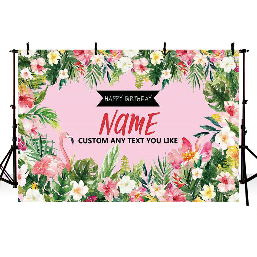 Photo Backdrops Summer Flamingo Party Happy Birthday Custom Banner Backdrop Tropical Hawaiian Beach Luau Photography Background