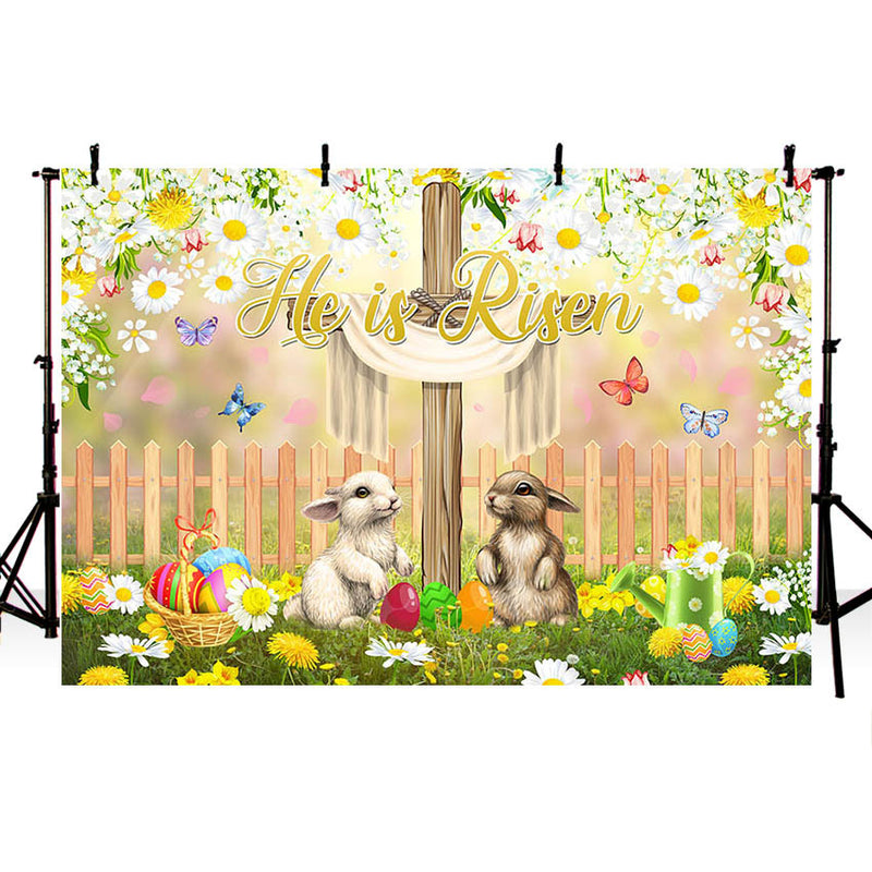 Fondo de fotografía personalizado primavera Cristo Cruz huevos de Pascua flores de conejito niños fiesta de cumpleaños telón de fondo estudio fotográfico 