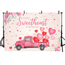 Photography Background A Little Sweetheart Is On Her Way Pink Car Valentine's Day Flower Spring Backdrop Photo Studio