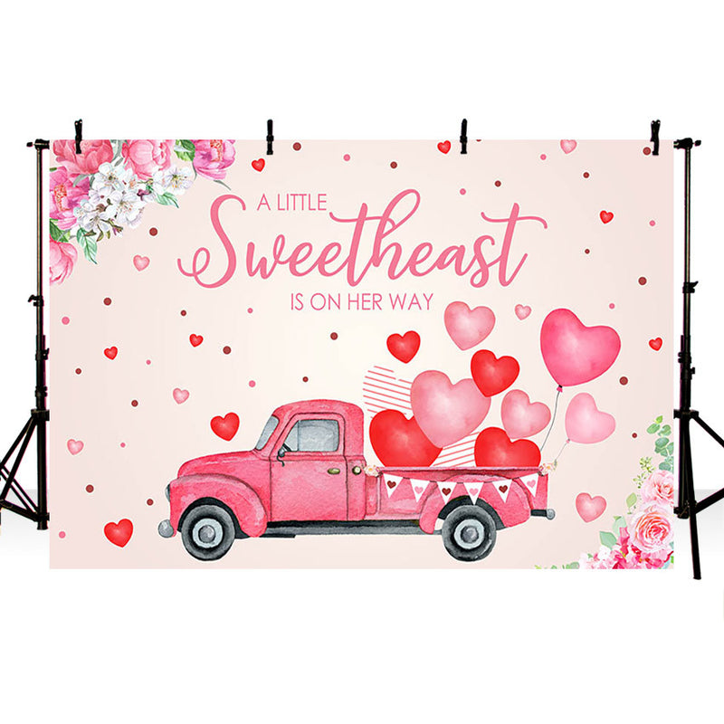 Arrière-plan de photographie une petite chérie est en route, voiture rose, fleur de saint-valentin, arrière-plan de printemps, Studio Photo 