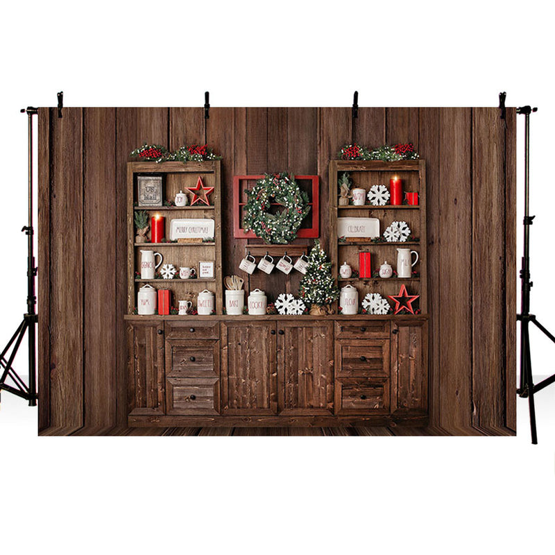 Photography Backdrop Christmas Kitchen Photophone Background Wood Cupboard Photo Studio Child Cook Photo booth Props