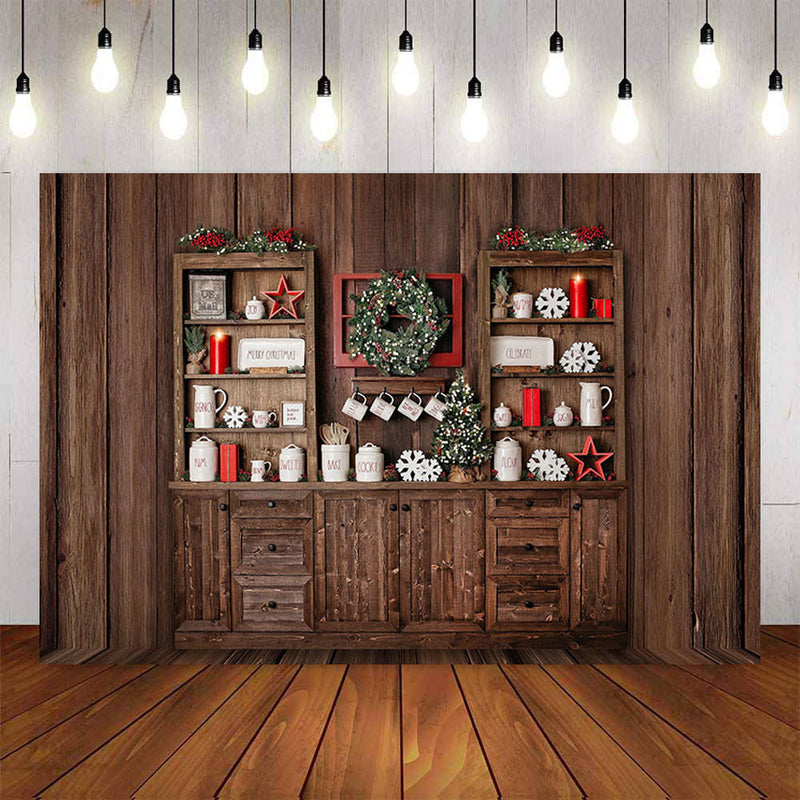 Photography Backdrop Christmas Kitchen Photophone Background Wood Cupboard Photo Studio Child Cook Photo booth Props