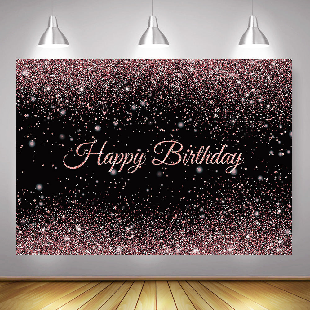 Photography Backdrop Happy Birthday Background for Women Rose Gold Dots Birthday Cake Table Decoration Backdrops Glitter Bokeh