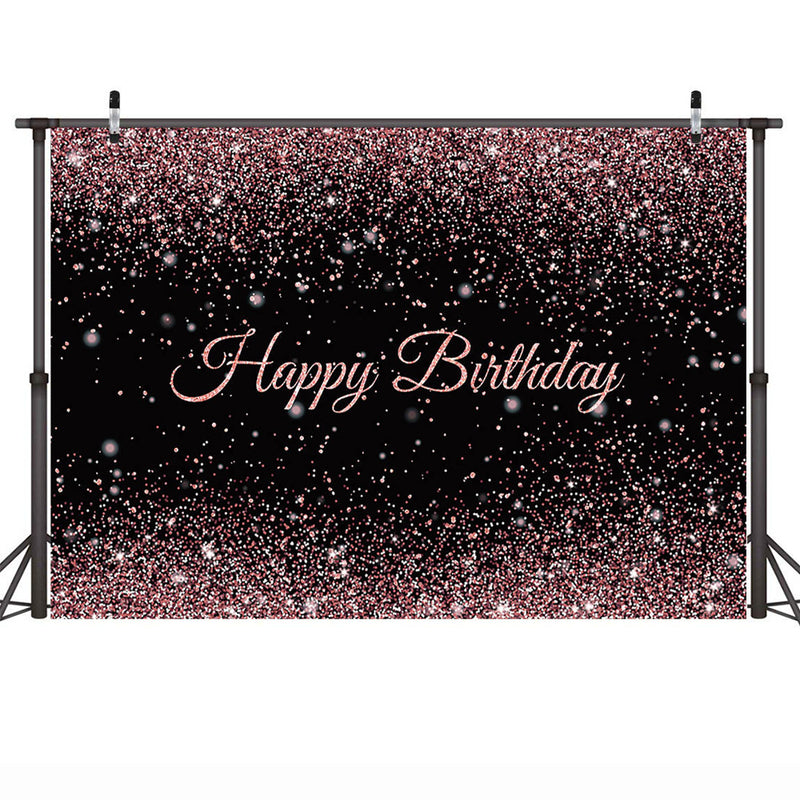 Photography Backdrop Happy Birthday Background for Women Rose Gold Dots Birthday Cake Table Decoration Backdrops Glitter Bokeh