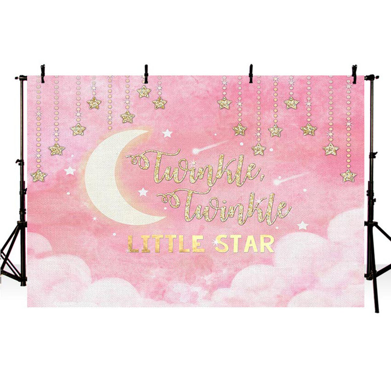 Twinkle Twinkle Little Star Background for Picture Moon Baby Photo backdrop Pink Kids Party Banner Background Clouds Decor
