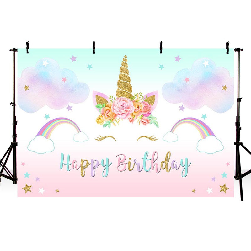 Photographie toile de fond licorne arc-en-ciel étoiles nuages ​​fête d'anniversaire fond Photocall Photobooth Photo Studio toile de fond accessoire