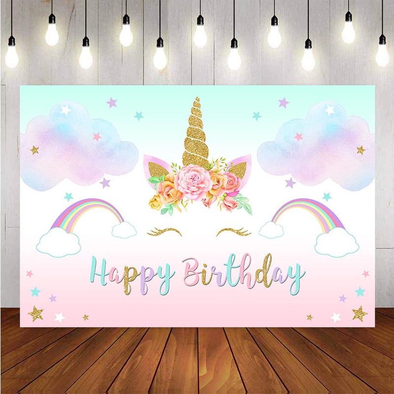 Photographie toile de fond licorne arc-en-ciel étoiles nuages ​​fête d'anniversaire fond Photocall Photobooth Photo Studio toile de fond accessoire