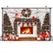 Photography Backdrop Winter Christmas Fireplace Photoshoot Brick Wall Merry Xmas Party Background Decorations Socks Gifts Wreath