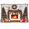 Photography Backdrop Winter Christmas Fireplace Photoshoot Brick Wall Merry Xmas Party Background Decorations Socks Gifts Wreath