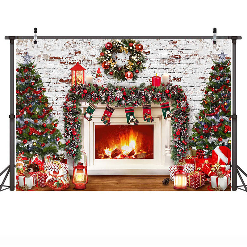 Photography Backdrop Winter Christmas Fireplace Photoshoot Brick Wall ...