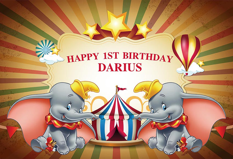 Bébé 1st anniversaire photographie décors personnalisé Dumbo éléphant cirque tente joyeux anniversaire bébé enfant Photo Studio toile de fond 
