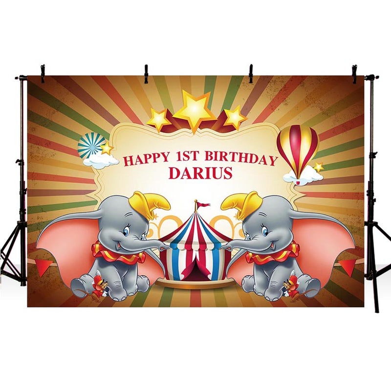 Baby 1st Birthday Photography Backdrops Custom Dumbo Elephant Circus Tent Happy Birthday Baby Child Photo Studio Backdrop