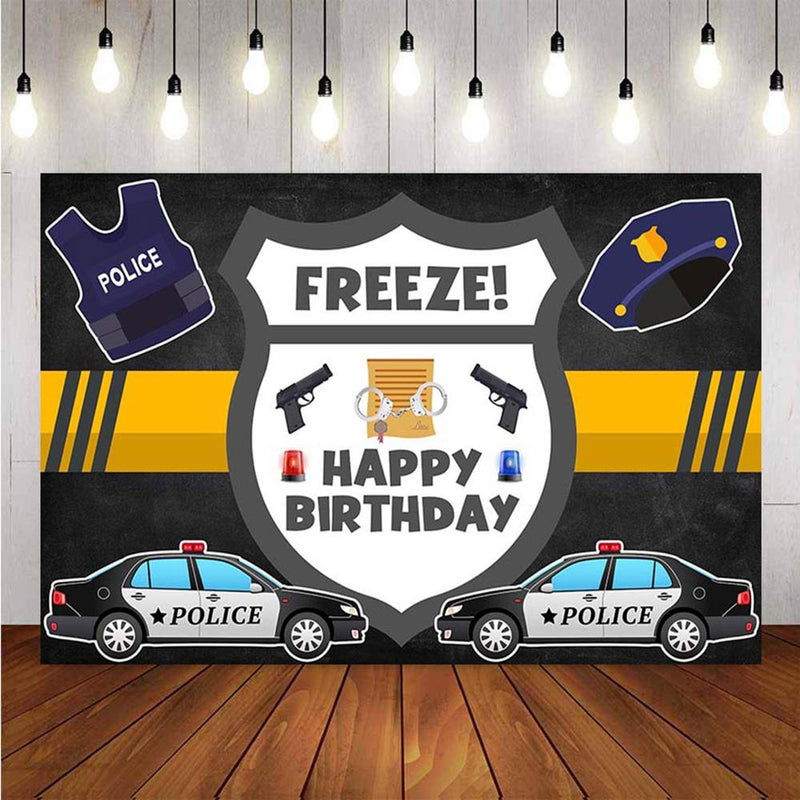 Photography Backdrops Police Theme Birthday Party Backdrop Pistol Handcuffs Background Cool Boy Photo Studio Backdrop Photo Prop